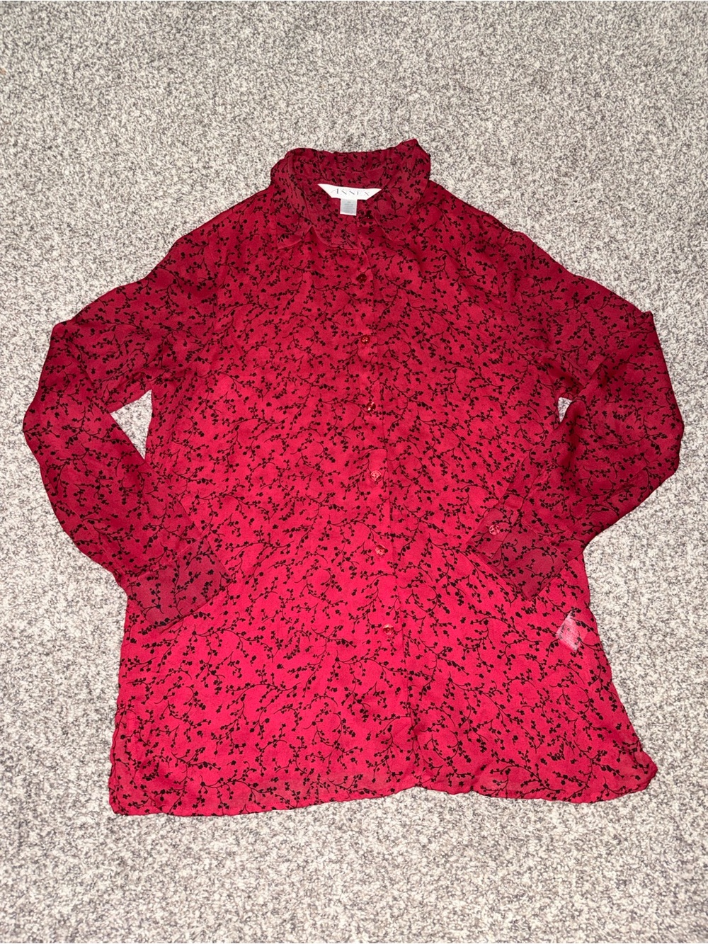 Vince Red Long-Sleeve Printed Ruffle-Neck Top